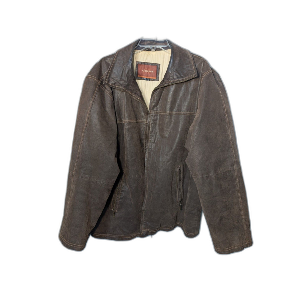 VTG Andrade Brown Leather Jacket 2XL Distressed Bomber Zip Gorpcore Indie 90s
